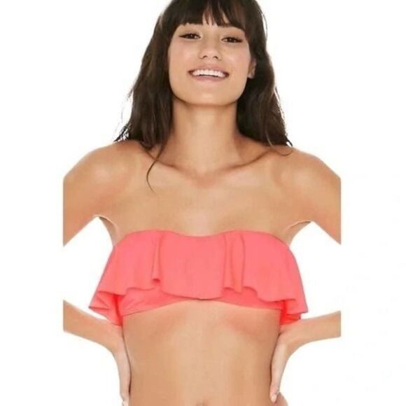 l*space Other - L*Space Lynn Ruffle Bikini Tube Swim Top Peach Pink Fruit Punch Sz Medium‎
